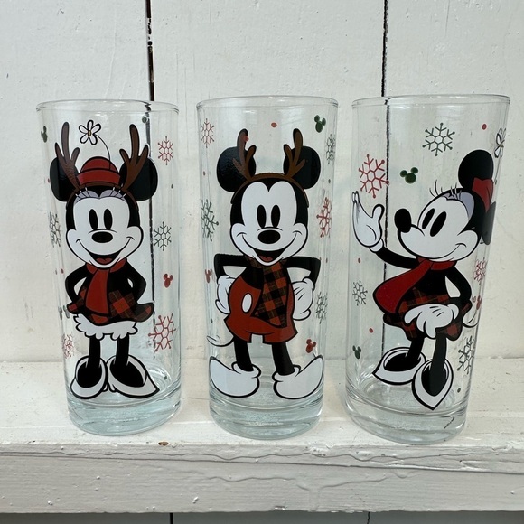 Other - Disney Mickey & Minnie Glasses 3 Pack Christmas Holiday Winter Festive Drinks